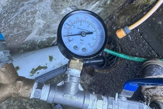 Pressure gauge fitted to test a newly installed water main